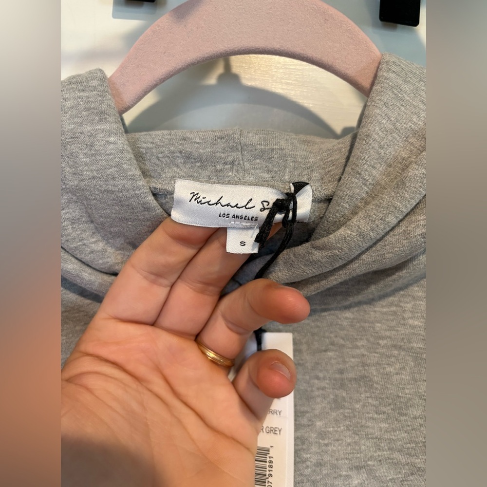 NWT Micheal Stars Trinity Hoodie Heather Grey Ocean Terry - Picture 3 of 4